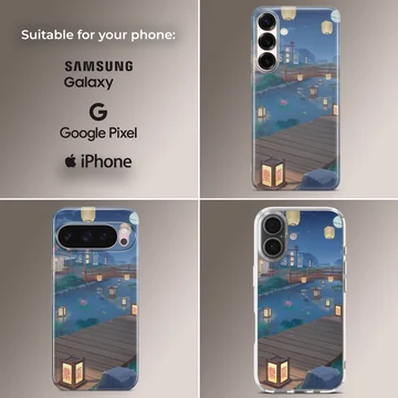 Anime background with serene night view, phone case — Collage