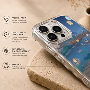 Anime background with serene night view, phone case — Info