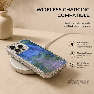Serene forest path with blue and green hues on phone case — Charging