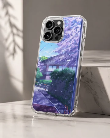 Serene anime street scene with cherry blossoms phone case — Hero