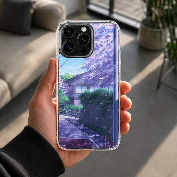 Serene anime street scene with cherry blossoms phone case — Lifestyle