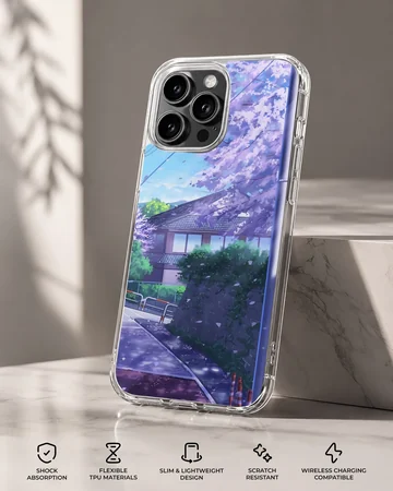 Serene anime street scene with cherry blossoms phone case — Specs