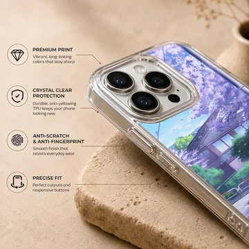 Serene anime street scene with cherry blossoms phone case — Info