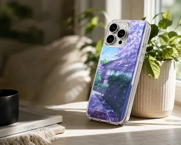 Serene anime street scene with cherry blossoms phone case — Lifestyle