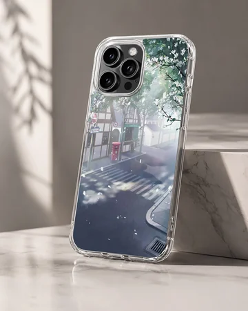 Anime urban scene with trees and buildings on phone case — Hero
