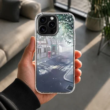 Anime urban scene with trees and buildings on phone case — Lifestyle