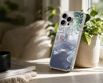 Anime urban scene with trees and buildings on phone case — Lifestyle