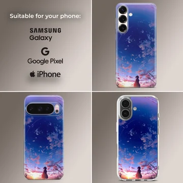 Anime background with serene sunset scene on phone case — Collage