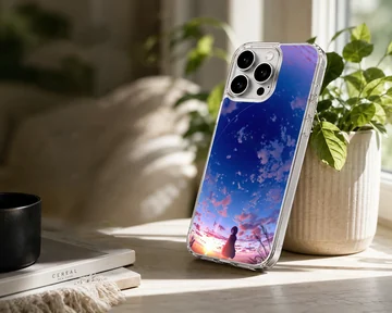 Anime background with serene sunset scene on phone case — Lifestyle