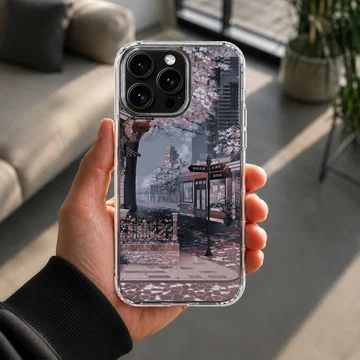 Anime background featuring a nostalgic city scene on the phone case — Lifestyle