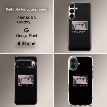 Anime faces artwork with bold character design on phone case — Collage