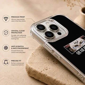 Anime faces with cool expressions on a black phone case — Info