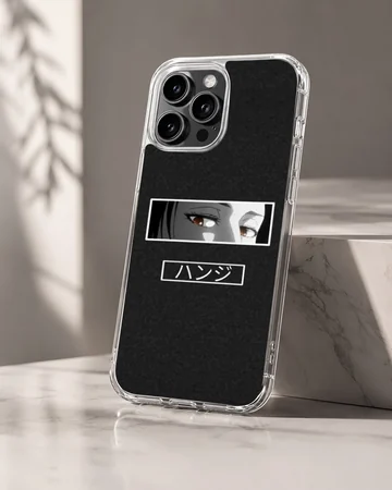 Anime faces design with bold eye, black background phone case — Hero