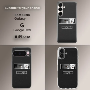 Anime faces design with bold eye, black background phone case — Collage