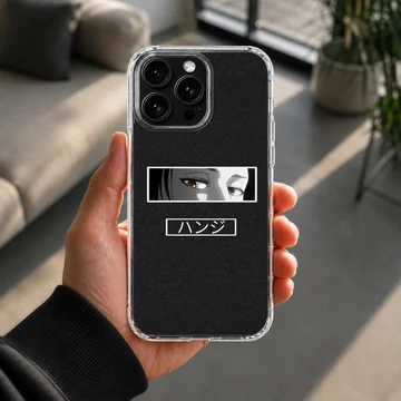 Anime faces design with bold eye, black background phone case — Lifestyle