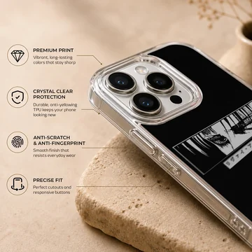 Monochrome anime faces design on a phone case — Info
