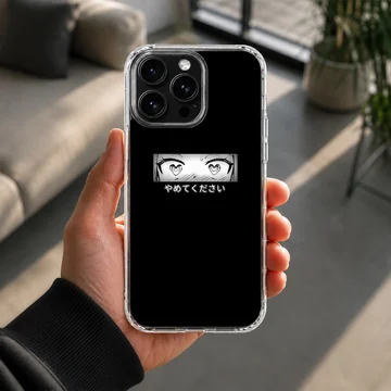 Anime faces design with minimal typography on phone case — Lifestyle