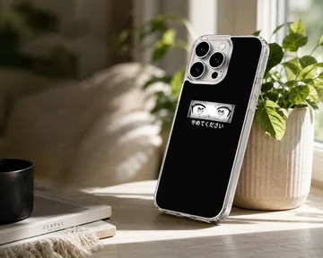Anime faces design with minimal typography on phone case — Lifestyle