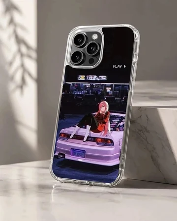 Anime character sitting on a JDM car at night on phone case