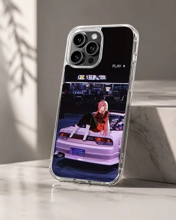 Anime character sitting on a JDM car at night on phone case — Hero