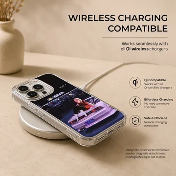 Anime character sitting on a JDM car at night on phone case — Charging