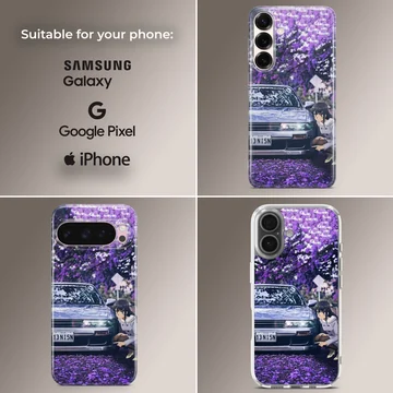 Anime-inspired JDM car with character phone case — Collage