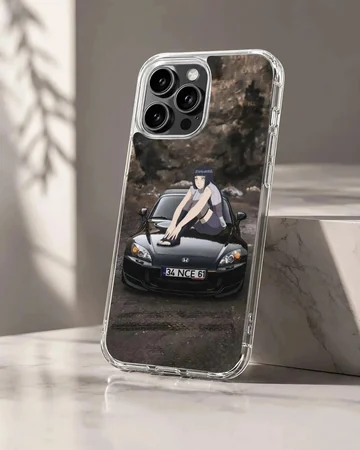 Anime JDM car design with character sitting on car phone case