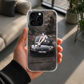Anime JDM car design with character sitting on car phone case — Lifestyle
