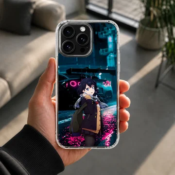 Anime character with JDM car under neon lights on phone case — Lifestyle