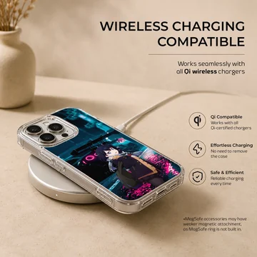 Anime character with JDM car under neon lights on phone case — Charging