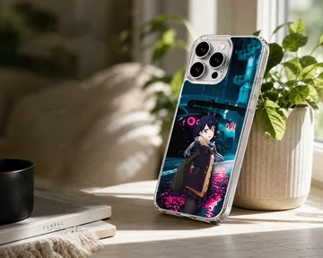 Anime character with JDM car under neon lights on phone case — Lifestyle
