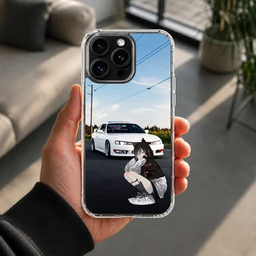 Anime JDM car with character in front of sky on phone case — Lifestyle