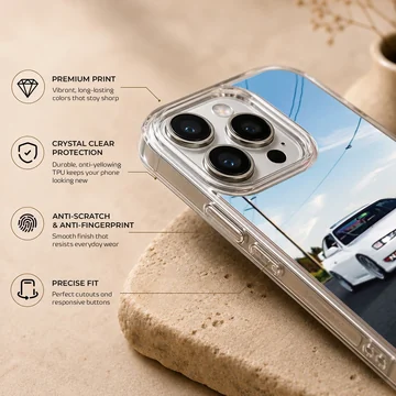 Anime JDM car with character in front of sky on phone case — Info