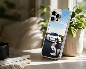 Anime JDM car with character in front of sky on phone case — Lifestyle