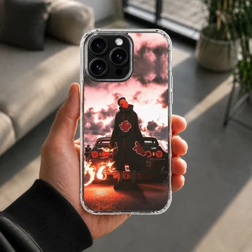 Anime character with JDM car under fiery sky on phone case — Lifestyle