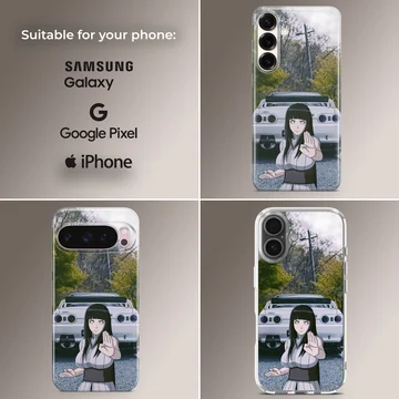Anime JDM car and character illustration on phone case — Collage