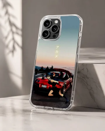 Anime JDM phone case featuring a red sports car and anime character. — Hero