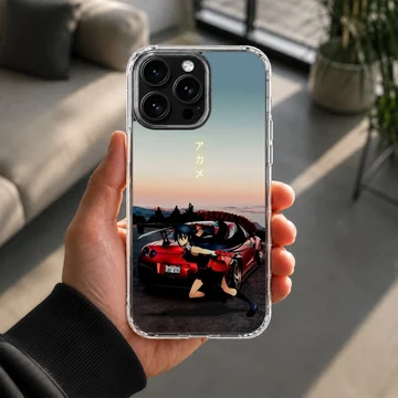 Anime JDM phone case featuring a red sports car and anime character. — Lifestyle
