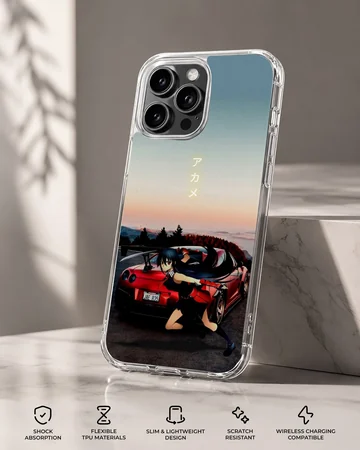 Anime JDM phone case featuring a red sports car and anime character. — Specs