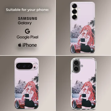 Anime JDM design with sporty car and character phone case — Collage