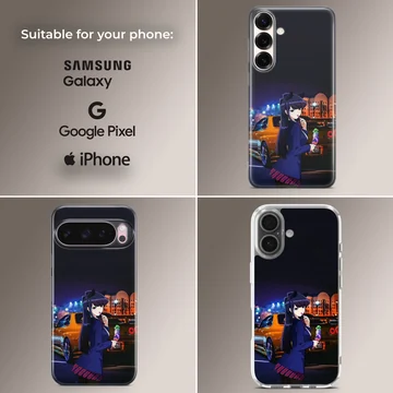 Anime JDM phone case featuring a dynamic motor sports design with vibrant colors. — Collage