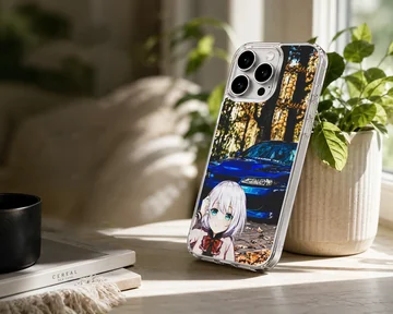 Anime JDM phone case featuring blue sports car and anime character — Lifestyle