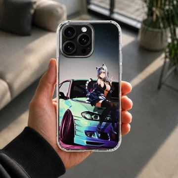 Anime JDM character alongside a sleek car on phone case — Lifestyle