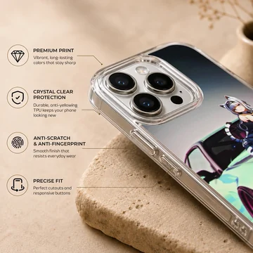 Anime JDM character alongside a sleek car on phone case — Info