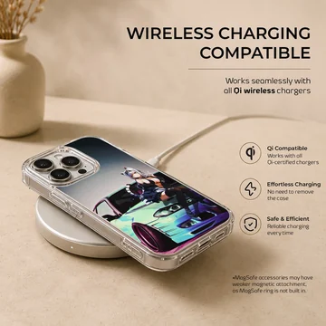 Anime JDM character alongside a sleek car on phone case — Charging