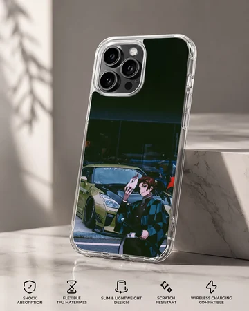 Dynamic anime JDM car scene phone case with character illustration. — Specs