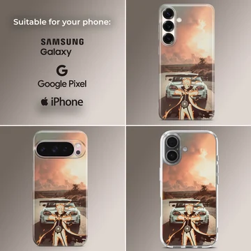 Anime character and JDM car design phone case — Collage