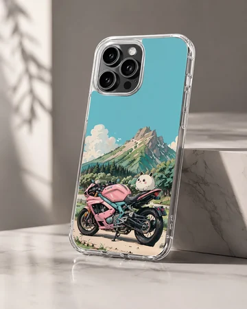Anime motorcycle design with scenic background phone case — Hero