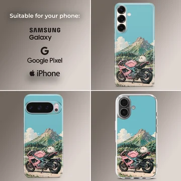 Anime motorcycle design with scenic background phone case — Collage