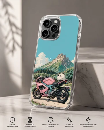 Anime motorcycle design with scenic background phone case — Specs